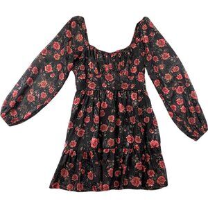 Altar'd State‎ Dress Womens Medium Black Floral Coquette Peasant Fairy Milkmaid